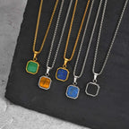 Natural Stone Geometric Pendant — Stainless