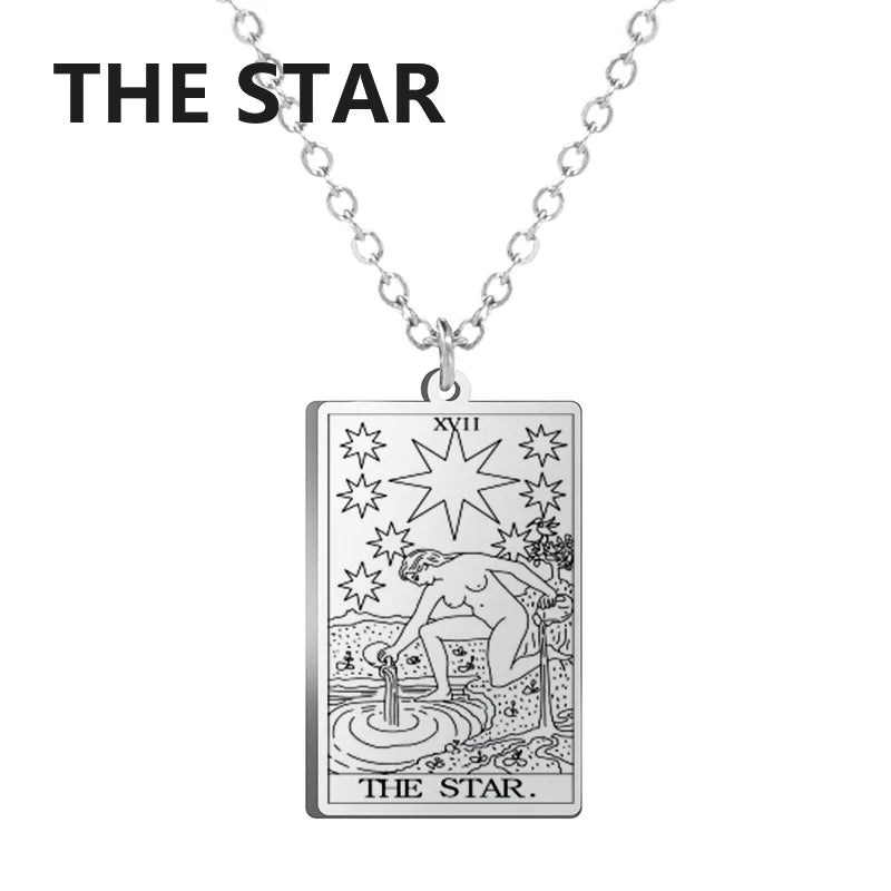 LIKGREAT Tarot Card Necklace Major Arcana Tarots Stainless Steel Necklaces Divination Jewelry Birthday Gift for Women