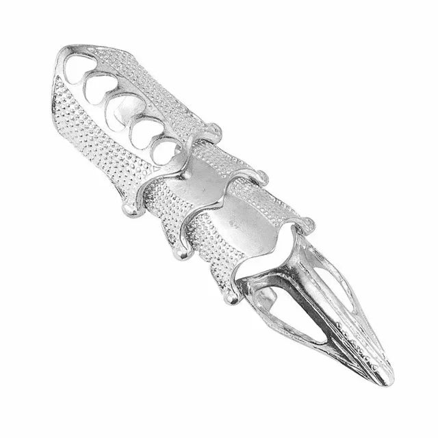 Retro Fashion Hip Hop Punk Ring Rock Scroll Joint Armor Knuckle Metal Full Finger Claw Ring Men and Women Creative Popular Ring