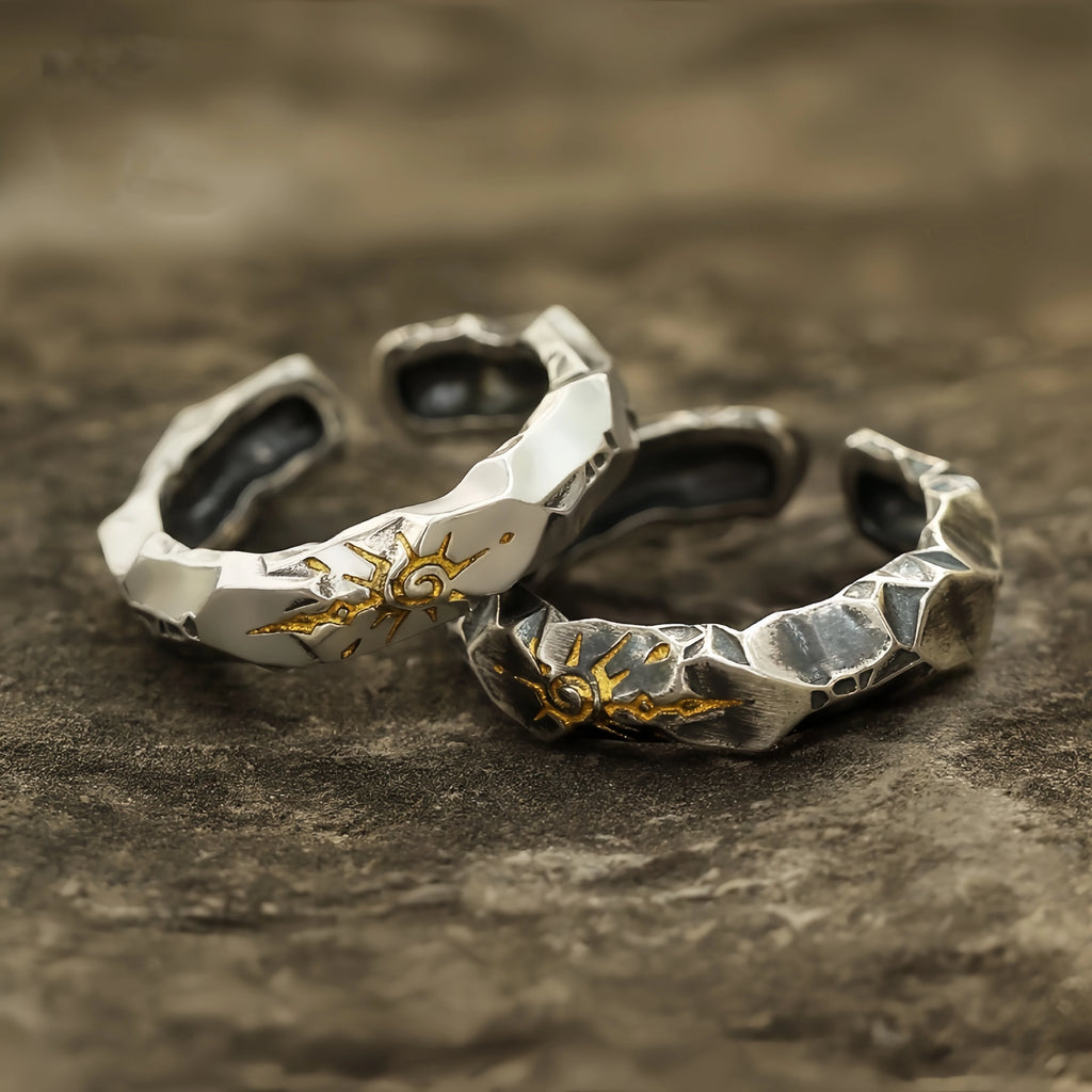 Retro Sun Rune Totem Adjustable Open Ring For Men Punk Gothic Edgy Copper Jewelry Unisex Elegant Vintage Accessories Trendy Gift