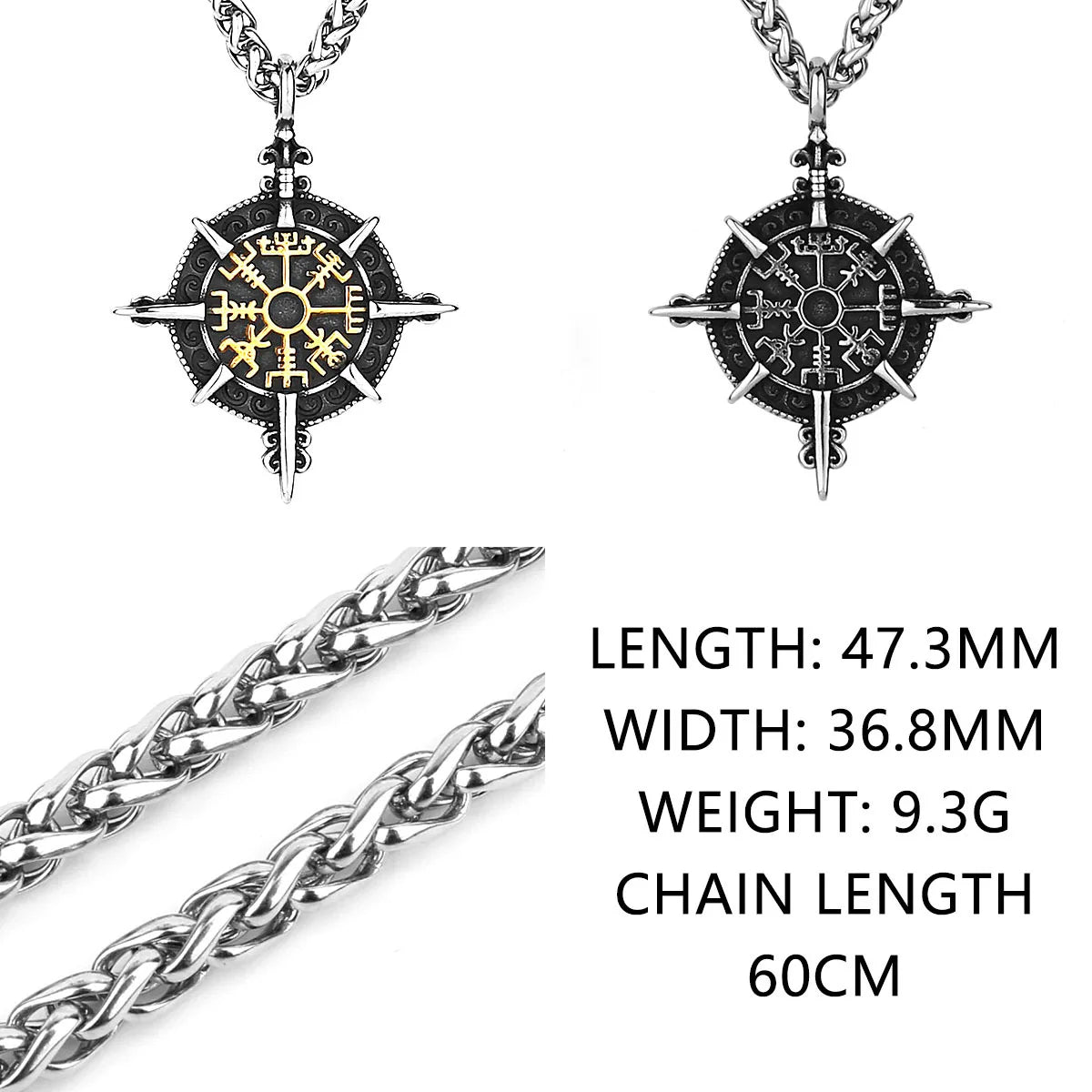 Compass Viking Steel Pendant 316L Rune Vintage
