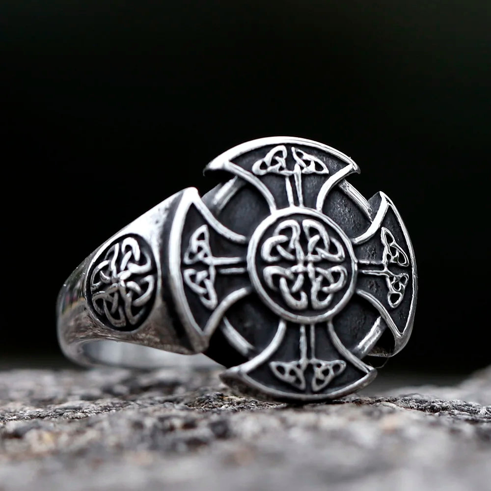 Viking Aegishjalmur Cross Ring — Stainless Steel