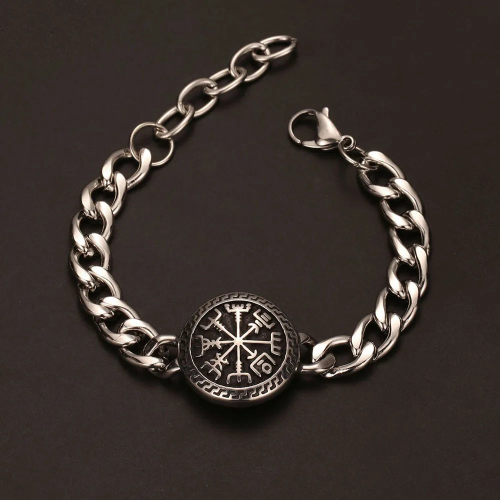 Medieval Norse Viking Rune Wolf Bracelet Man Stainless Steel Valknut Witch Knot Compass Bracelet for Men Scandinavian