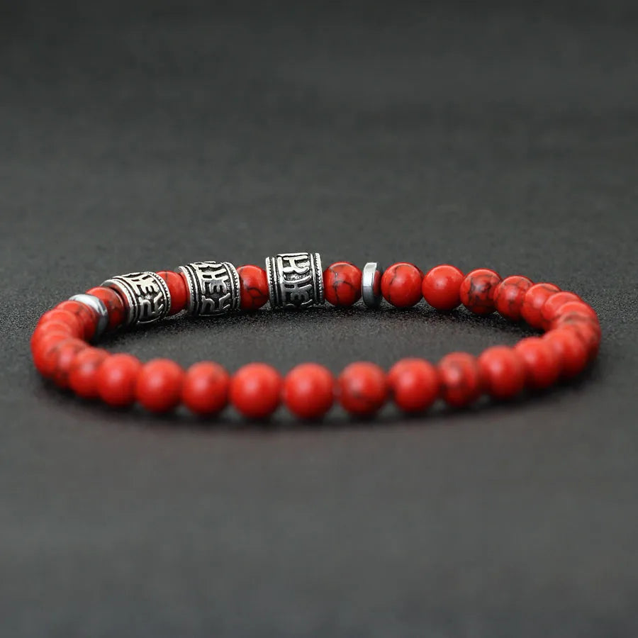 Vintage Mens Bracelet Beaded Om Mani Padme Hum Mantra Braslet Viking Jewelry Accessories Natural Lava Tiger Eyes Stone