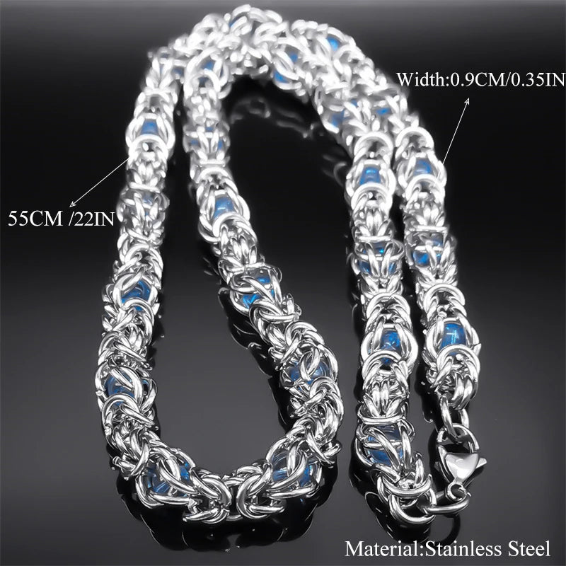 Trendy Byzantine Link Chain for Men Boys Stainless Steel Silver Color Think Necklace Biker Male Party Gift Jewelry