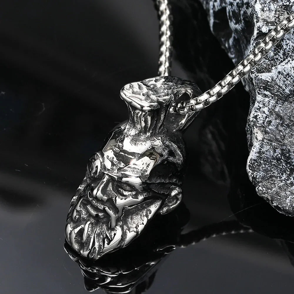 Viking Bearded Head Pendant Necklace — Nordic, Stainless Steel