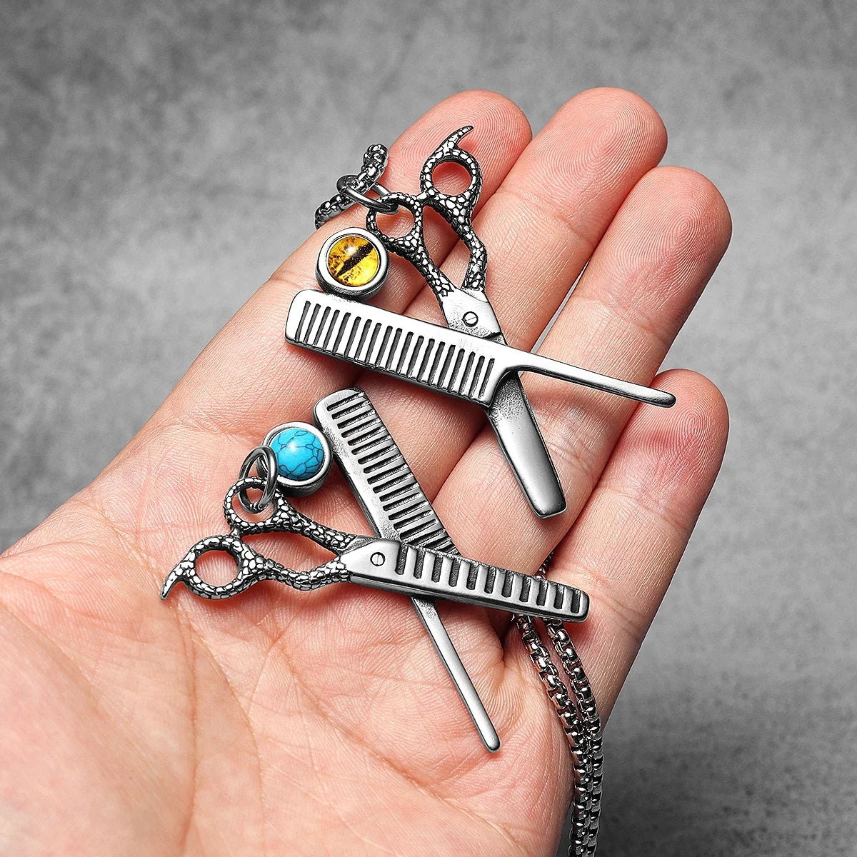 Iced Out Scissors Pendant Necklace Stainless Steel