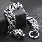 Cool Men's Snake Head Bracelet for Man Male Arm Rings Vintage 15MM Stainless Steel Curb Link Chain Bikers' Jewelry