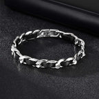 Cuban Black Leather Chain Bracelet — Stainless Steel