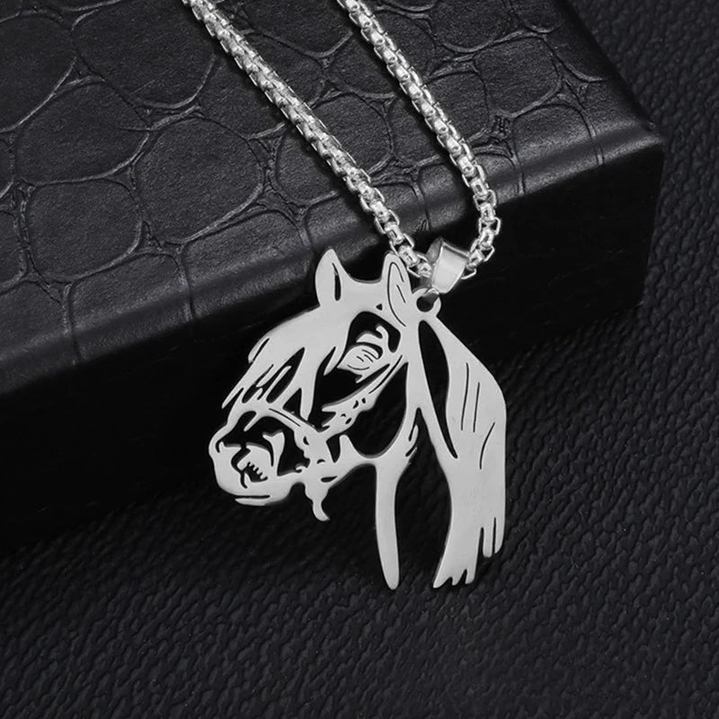 Gold Horse Head Pendant Necklace Box Chain