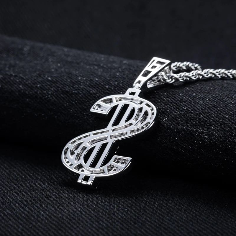 Iced Out Dollar Pendant — 925 Silver