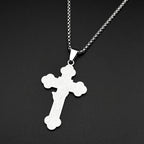 Jesus Cross Praying Hand Stainless Steel Pendant Necklace for Women Men Gold Color Catholic Faith Rosary Box Chain