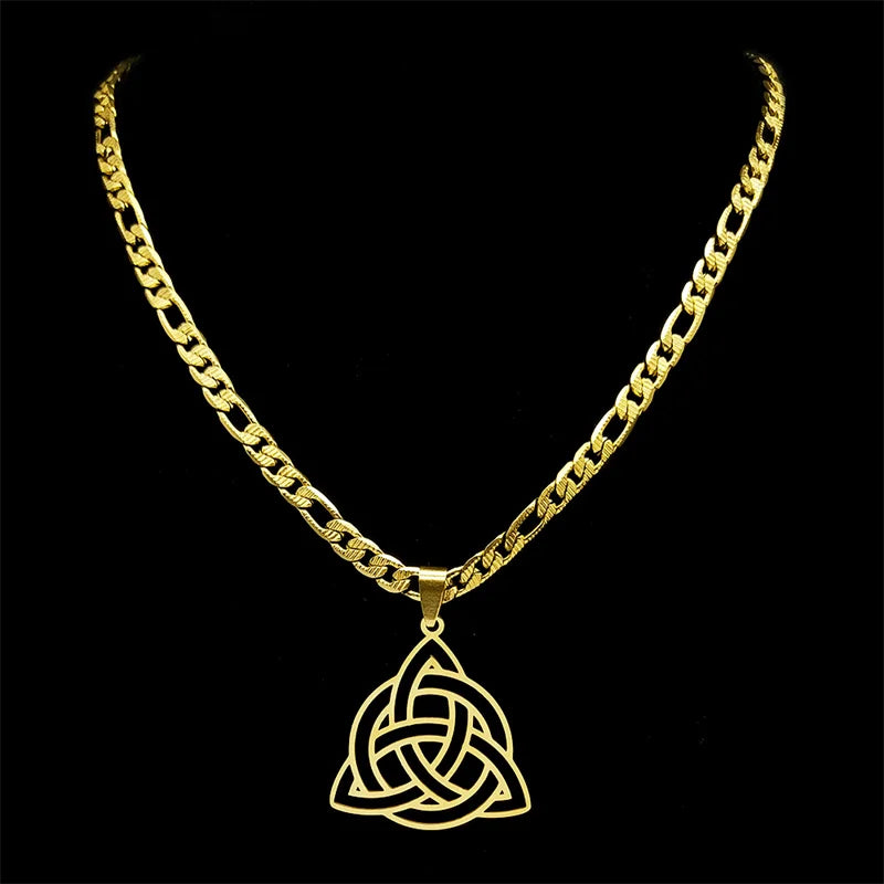 Celtic Knot Geometric Pendant Necklace — Gold-Tone, 55cm Chain