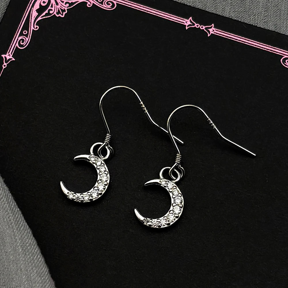 Moon Two-Tone Earrings Sterling Zircons Crescent