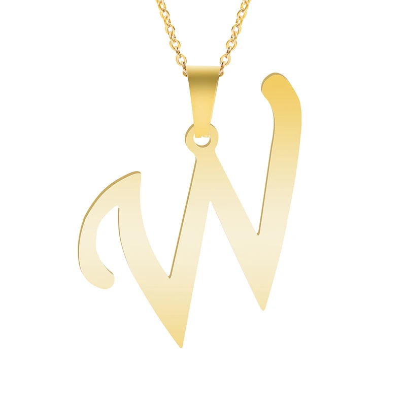 Initial 26 Letters Pendant Stainless Steel Necklaces For Women Men Accessories English Alphabet Necklace Fashion
