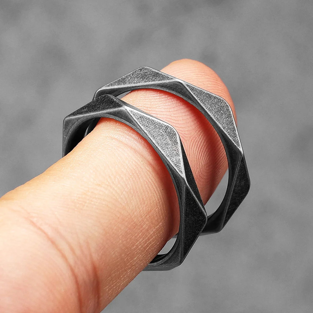 Rhombic Geometric Cut Minimalist Ring — Stainless Steel