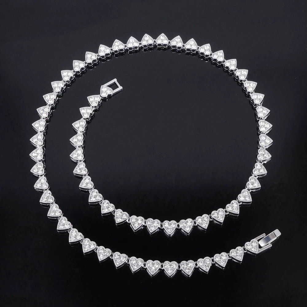 Hip Hop Heart Shape Crystal Tennis Chain Choker,For Men And Women，Fashion Cuba Chain Necklace Valentine's Jewelry Gift