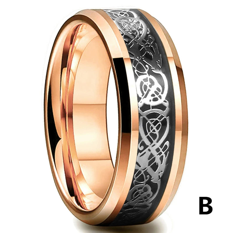 Fashion 8mm Stainless Steel Celtic Dragon Rings For Men Inlay Purple Carbon Fiber Rings Wedding Band Jewelry Birthday Gifts