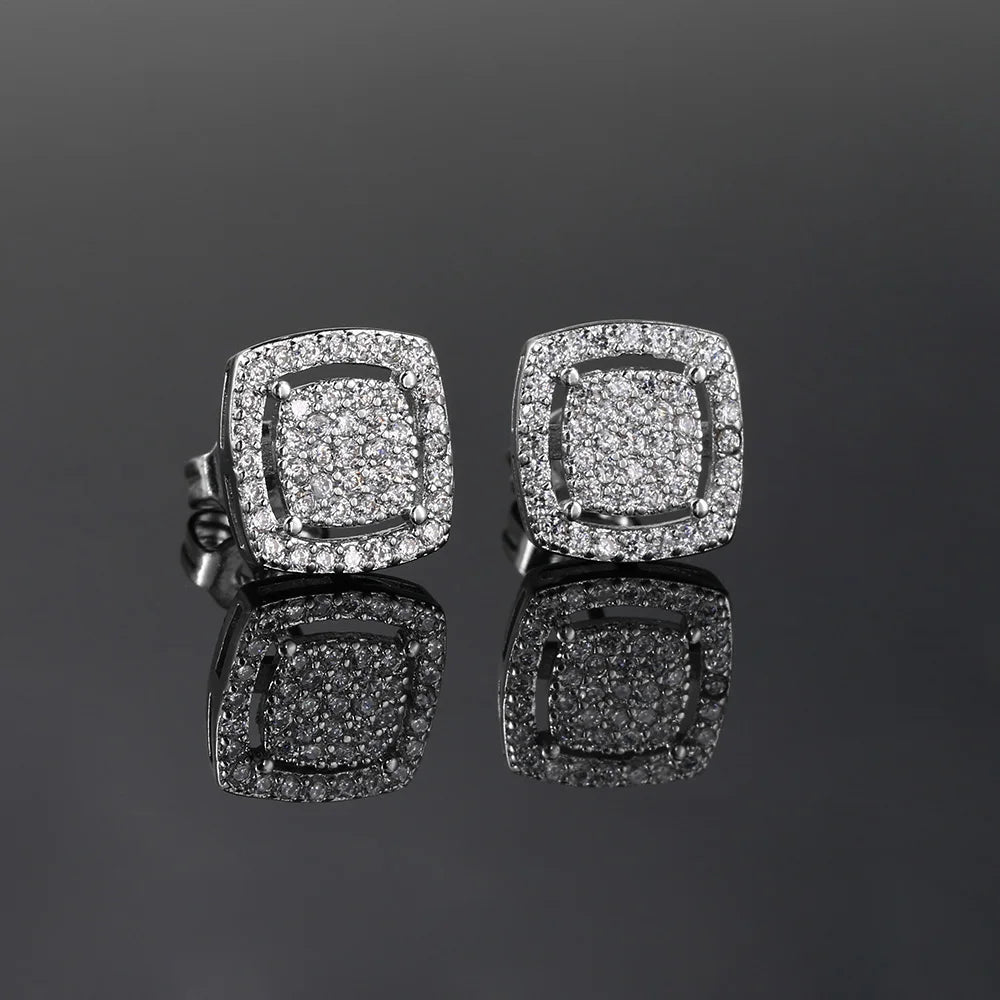 Iced Out Square Zirconia Stud Earrings CZ