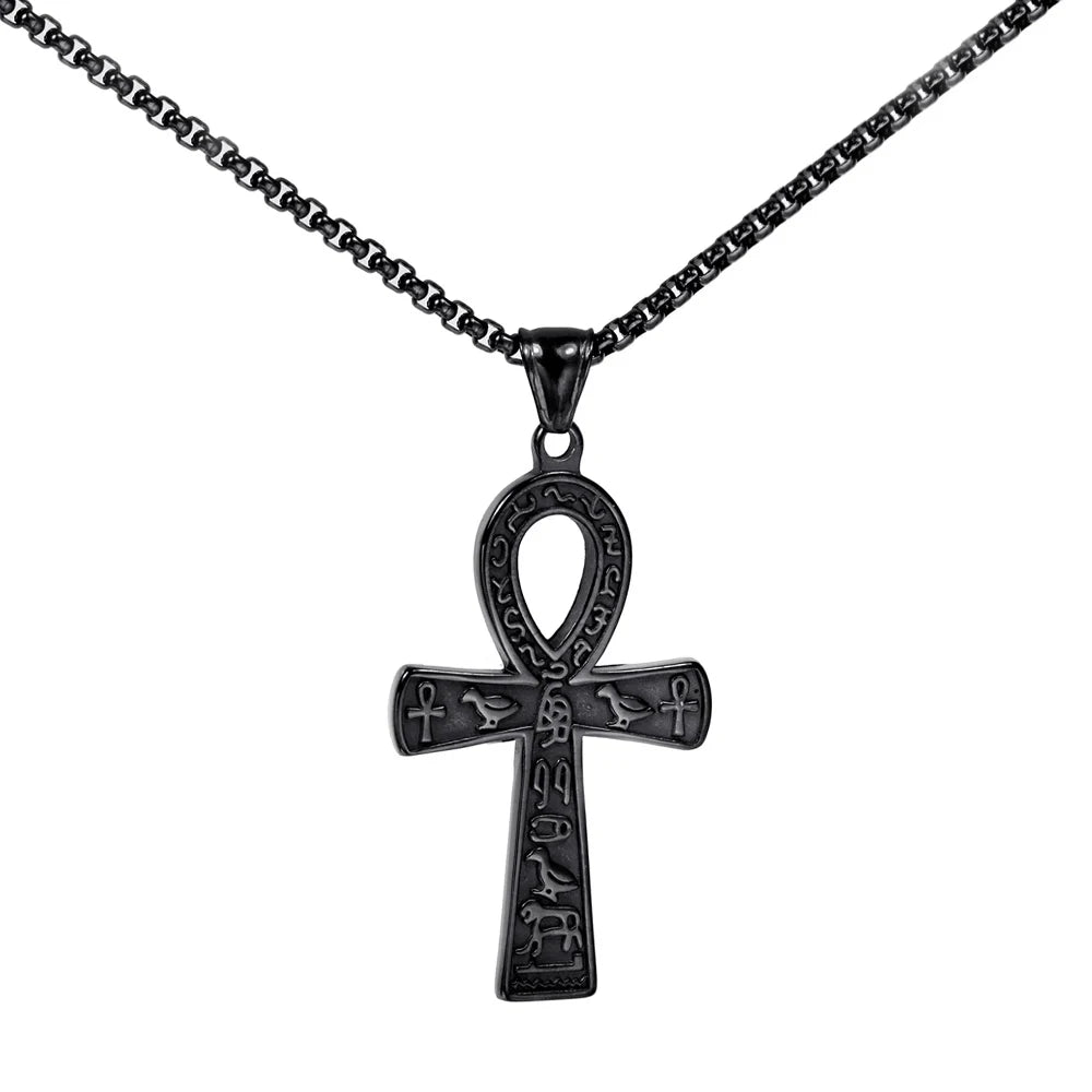 Unique Vintage Ankh Cross Necklace Unisex Stainless Steel Eye Of Horus Amulet Pendant Egyptian Jewelry Gifts