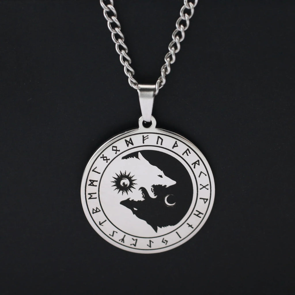Yin Yang Wolf Sun Moon Pendant — Stainless Steel
