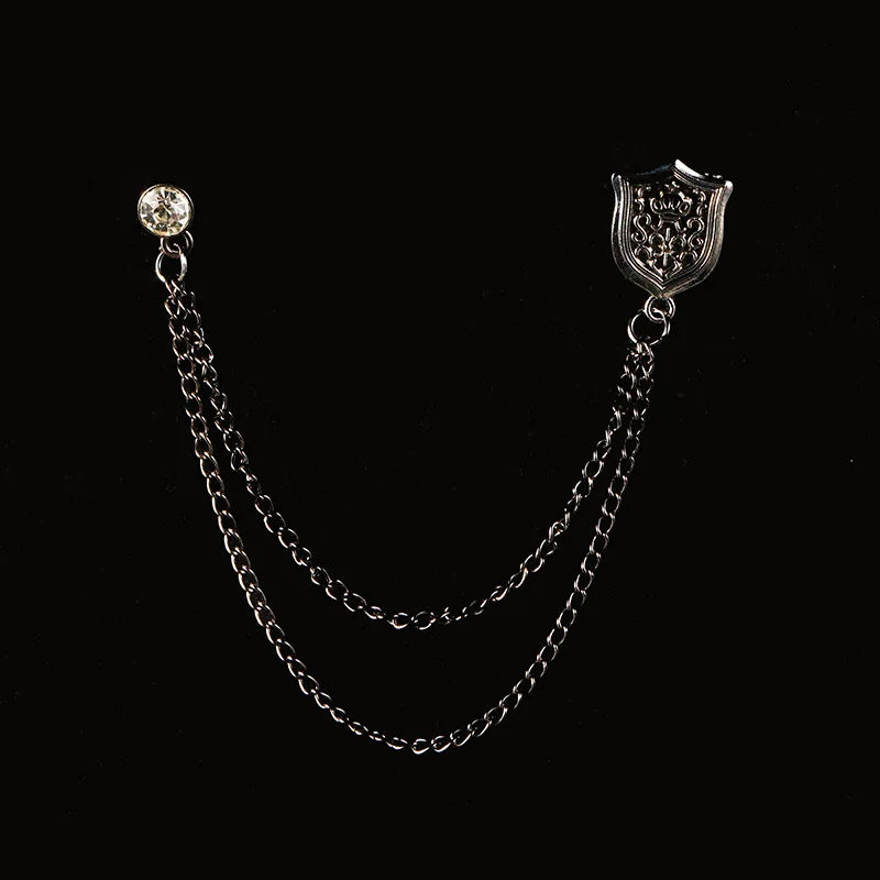 Vintage Double Chain Tassel Brooch — Lapel Pin Suit Badge