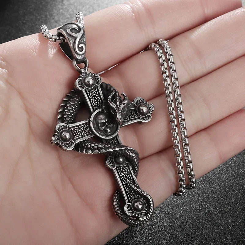 Snake Demon Skull Pendant Necklace — Gothic Vintage