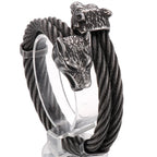 Retro Elastic Wolf Head Open Cuff Bangle Bracelet For Men 12MM Twist Chain Stainless Steel Men‘s Bracelets Rockers