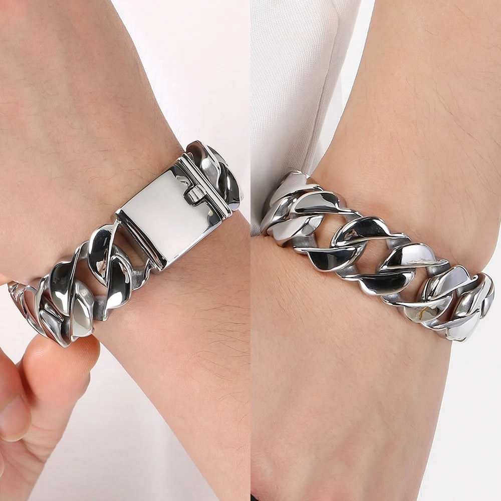Massive Men's Stainless Steel Cuban Chain Bracelet for Man Classic 21MM Width Vacuum Plated Chunky Link Bracelets Never