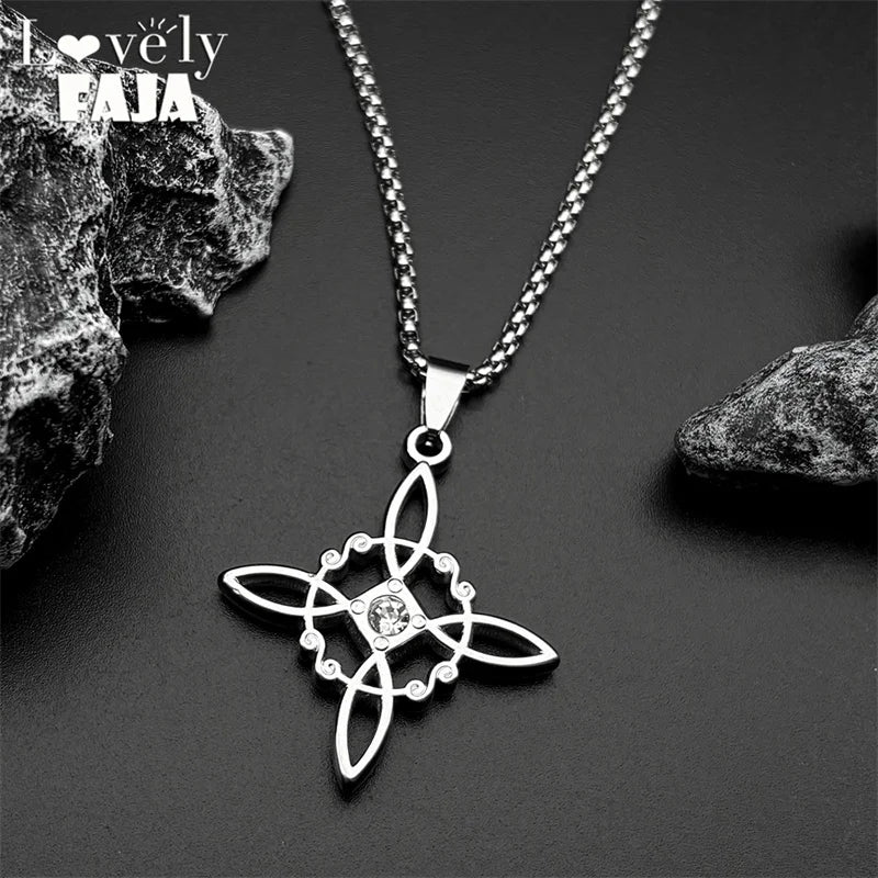 Knot Silver Pendant Witch Rhinestones Wicca Magic