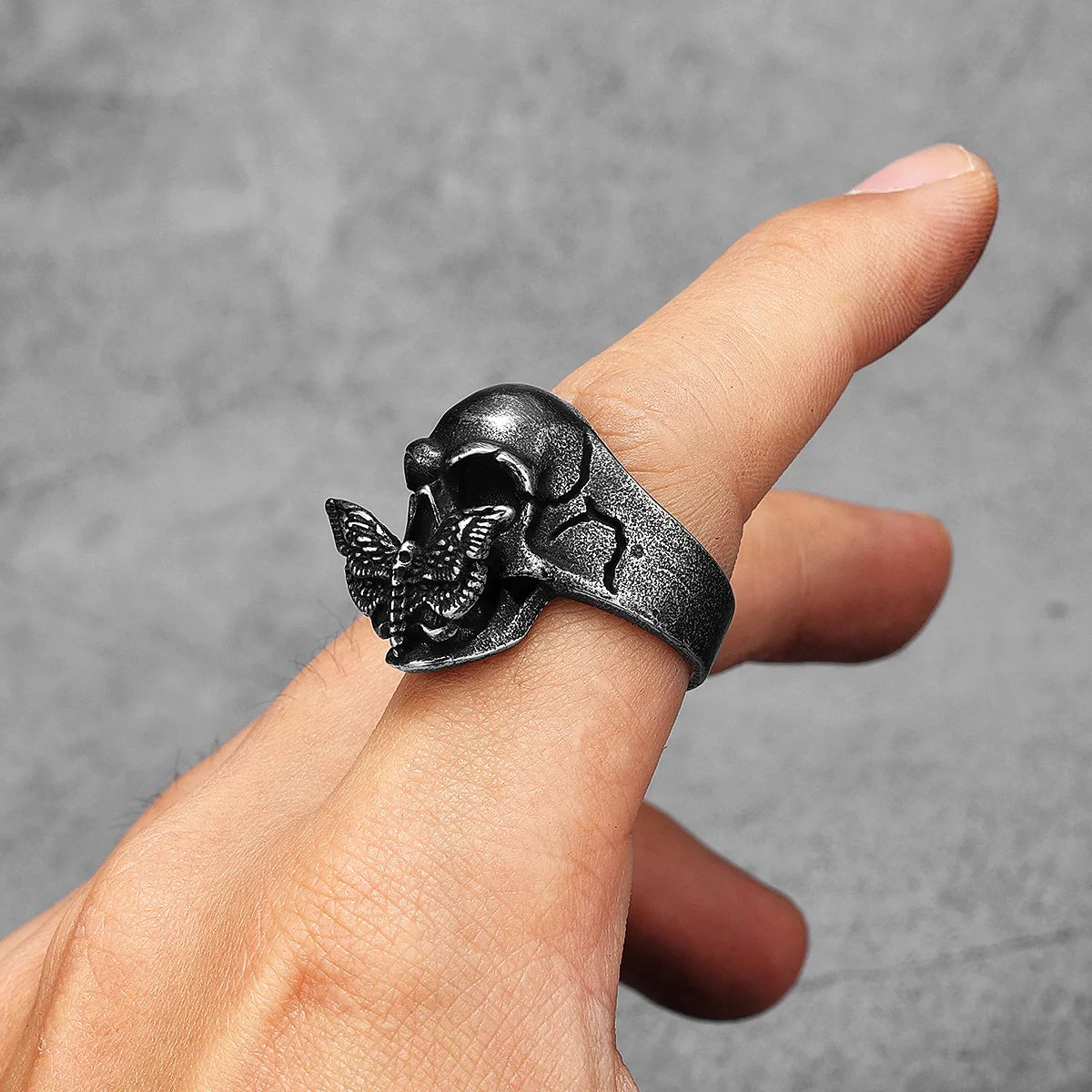 Butterfly Skull Ring Black — Stainless Steel