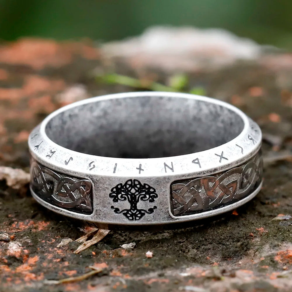 2023 new Special Design Stainless Steel Viking Ring Runes Tree of Life Ring For Men Vintage Celtic Knot Rune Vintage Jewelry
