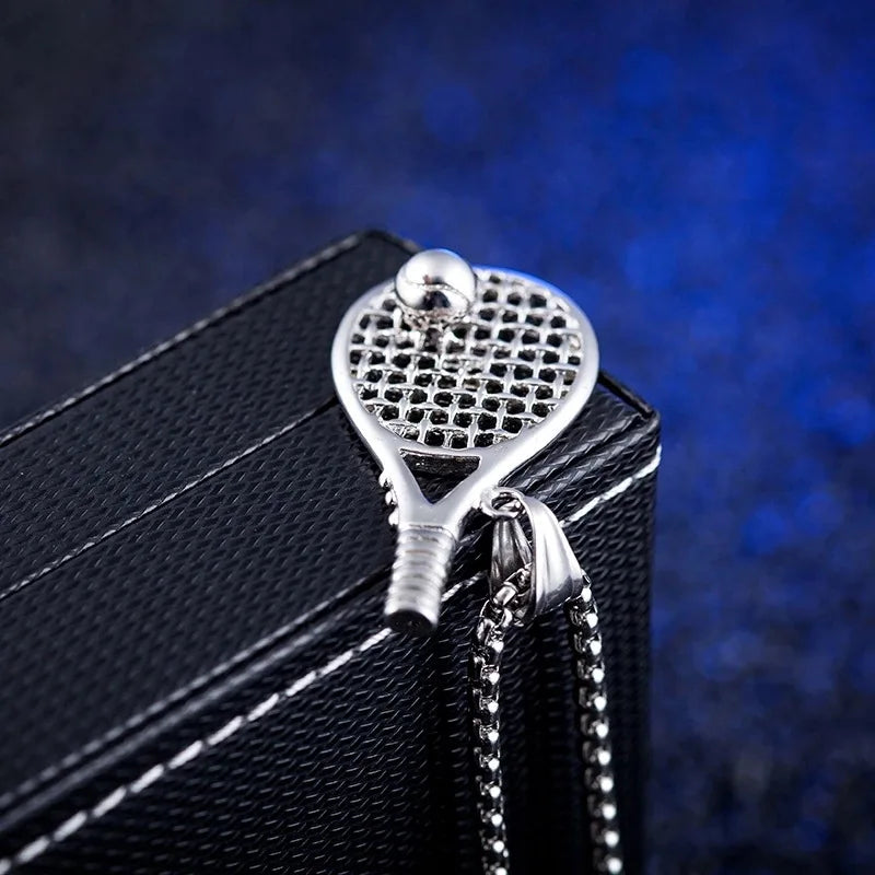 Silver Tennis Racket Pendant Necklace Stainless Steel
