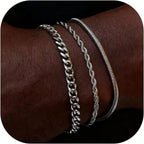 Dainty Gold/Silver Chain Bracelet Stack 14K Gold Plated Silver Bracelets For Men Stainless Steel Adjustable Cross Charm Cuban Link Bracelet Snake Jewelry To Men Dad Birthday Day
