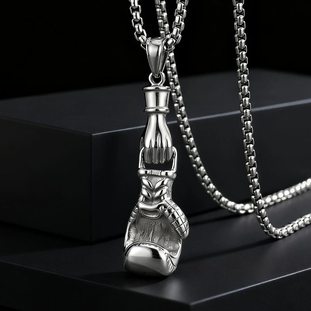 Retro Boxing Gloves Pendant Necklace — Stainless Steel