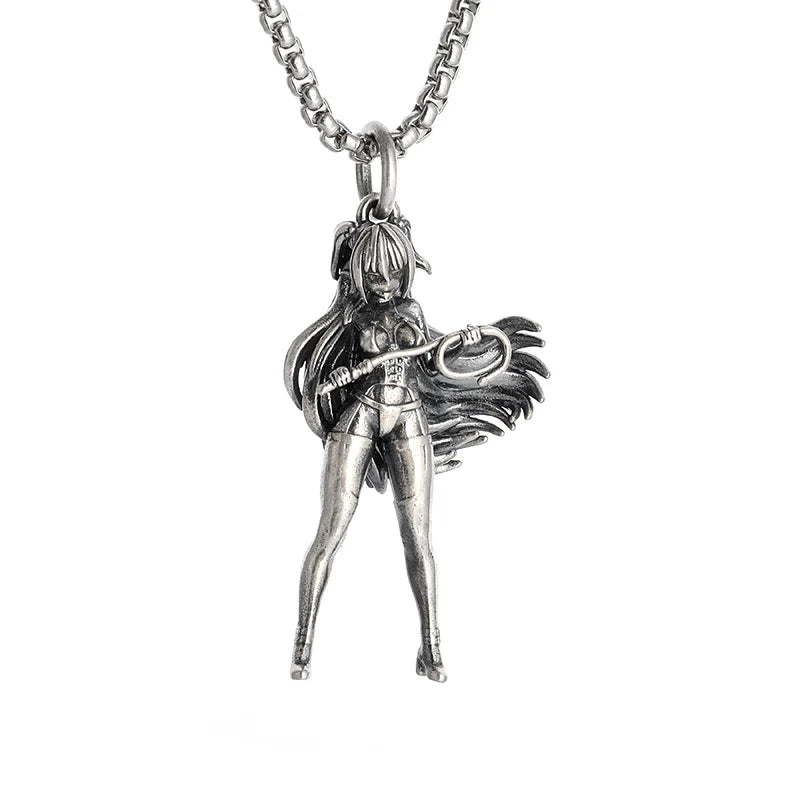 Vintage Punk Mythology Style Metal Sexy Angel Goddess Pendant Necklace for Men Women Classic Mysterious Souvenir Jewelry