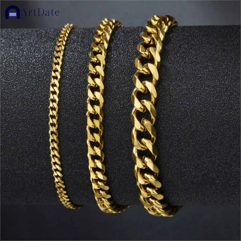 316L Stainless Steel Cuban Chain Bracelet for Men Women Figaro Vintage Metal Viking Kpop Pulseras Emo Cute Luxury