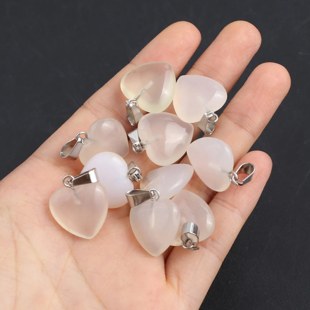 5pc Natural Stone Pendant Heart Clear Quartz Healing Crystals Stone Charms For Jewelry Making DIY Necklaces
