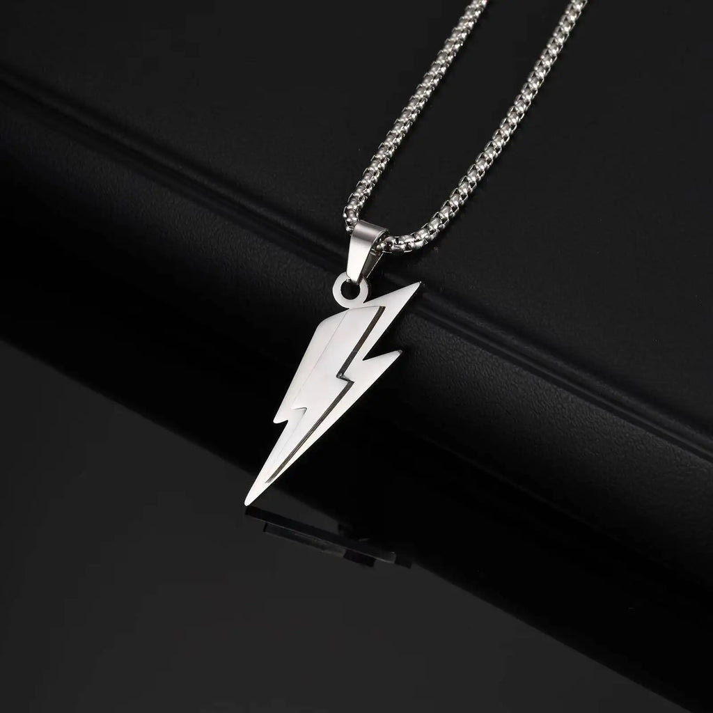 Vnox Stainless Steel Lightning Pendant Necklace, 60cm Box Chain with Lobster Clasp, Punk Waterproof Jewelry Gift for Men Women