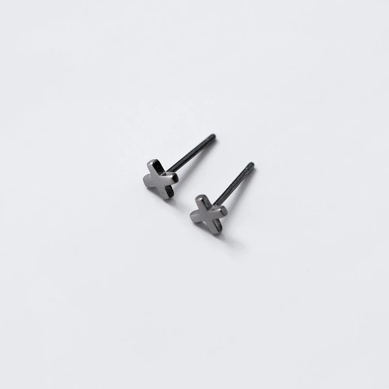 Black Cross Stud Earrings for Men & Women — Black-Tone