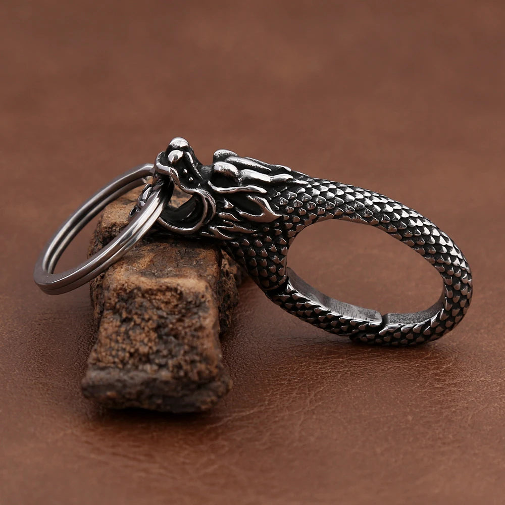 Viking Dragon Head Keychain — Stainless