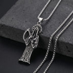 Silvery Stainless Steel Santa Muerte Grim Reaper Scales Pendant Necklace Gothic Mexican Dark Religious Jewelry Gift For Men Wome