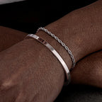 Vnox 2pcs Stackable Bracelets for Men Teens, Open Cuff Bangle, Twisted Rope Figaro Chain Cuban Link Chain Bracelets Set