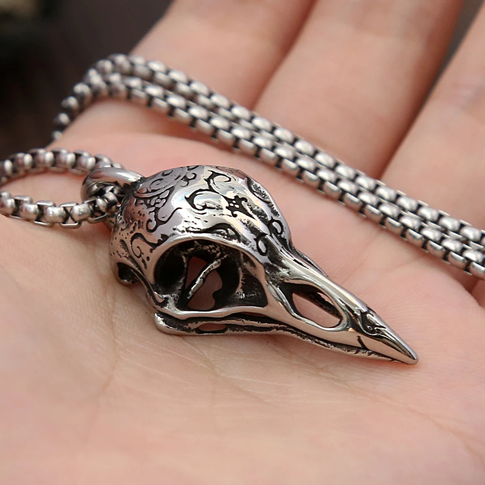 Skull Odin Steel Pendant Retro Nordic Crow Gothic