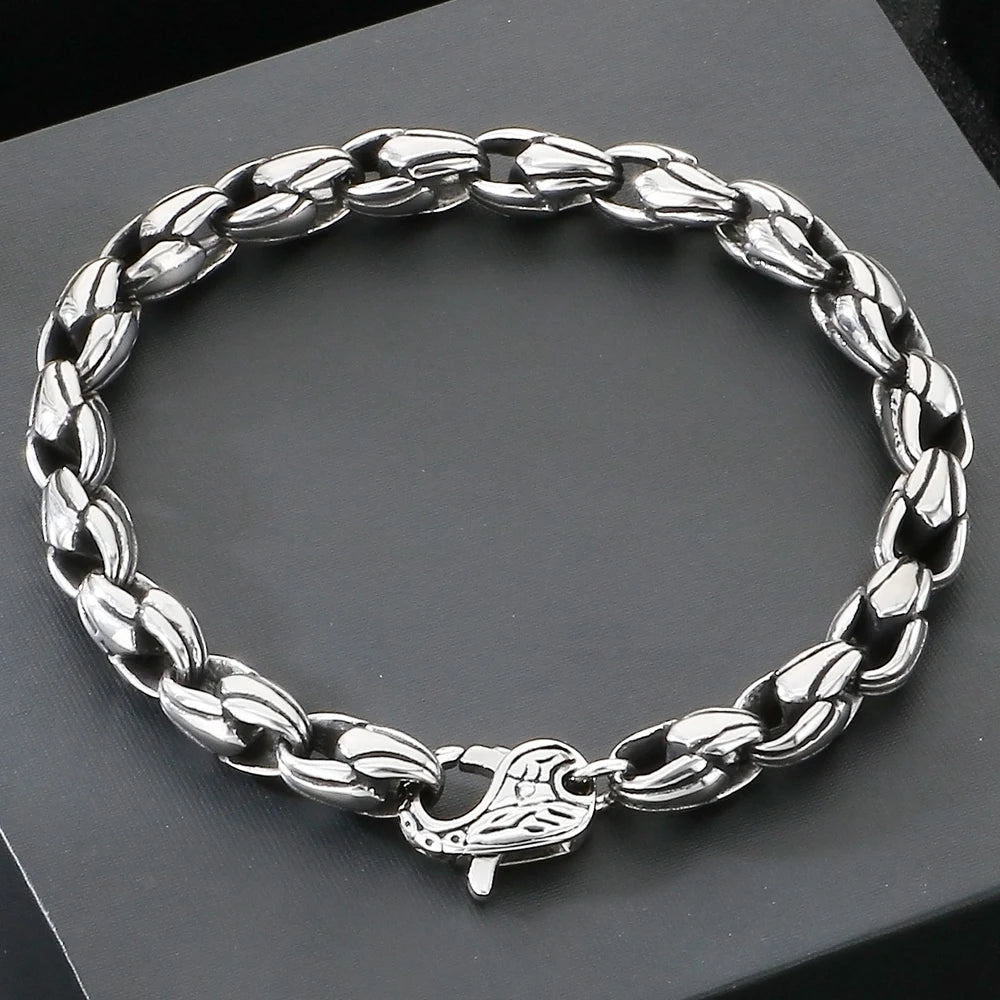 Vintage Punk Stainless Steel Men's Bracelet 7mm Vacuum Plated Cuban Link Chain With Spring Claw Clasp Waterproof