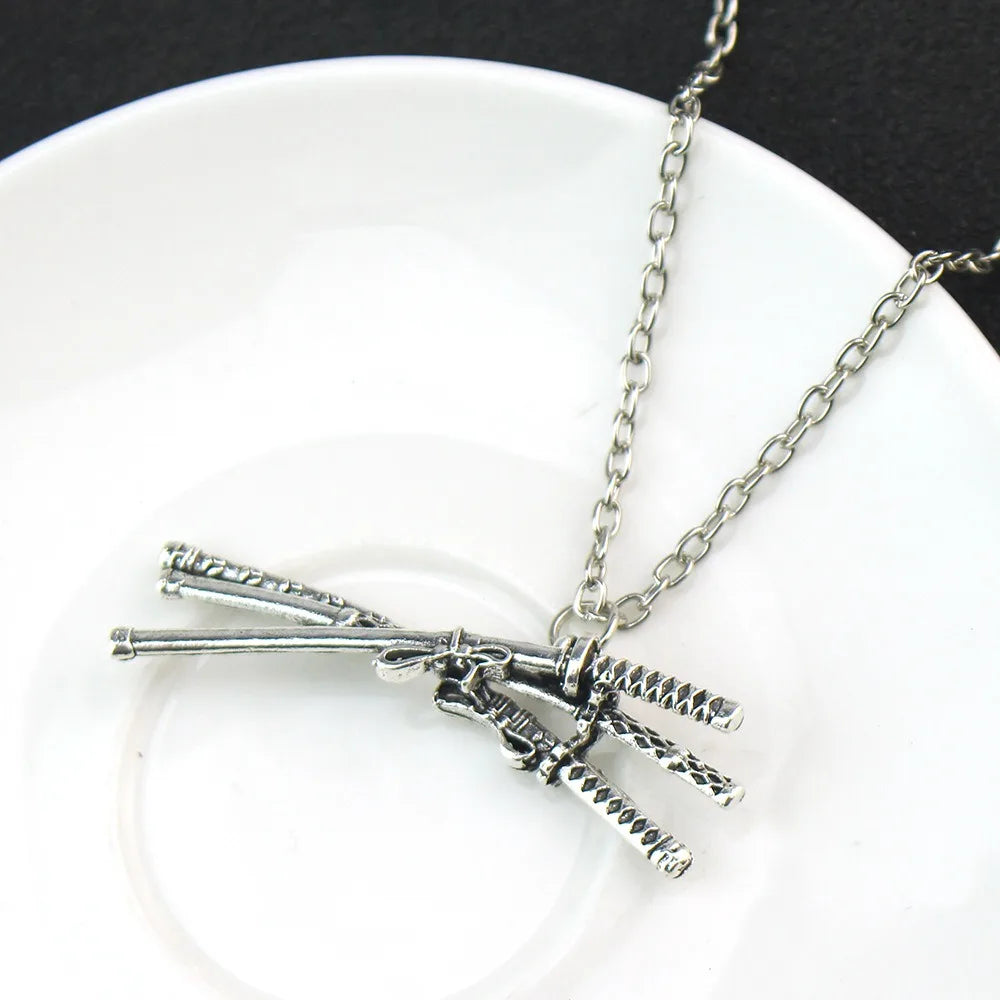 Cool Necklace Roronoa Zoro Three Knife Pendant Cosplay Anime Three Swords Flowing Pendant Vintage Samurai Sword Pendant