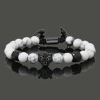 Leopard Head, Crown & Skull Beaded Bracelet — Adjustable, Braided