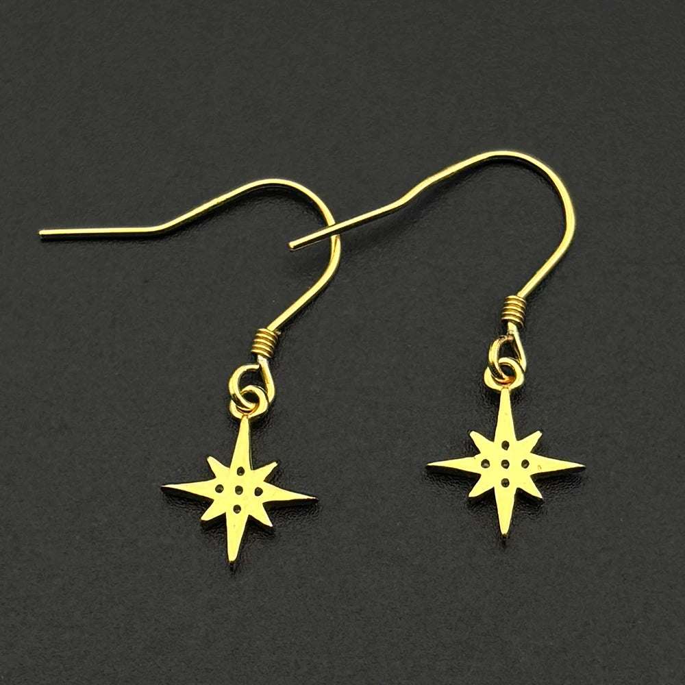 Star Two-Tone Earrings Sterling Zircons Octagram