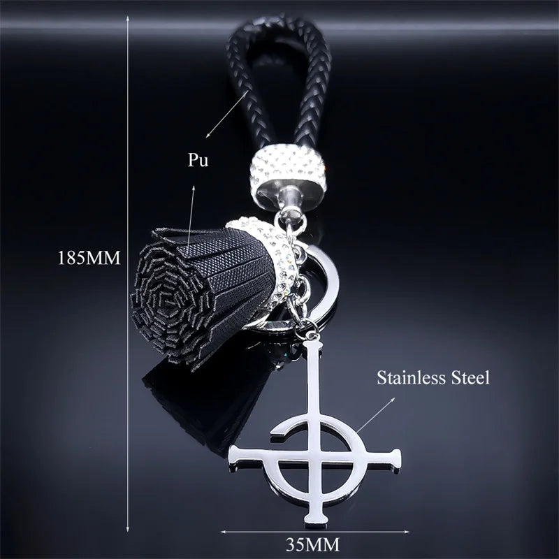 Iced Out Key Steel Pendant Ghost Tassel Crystal