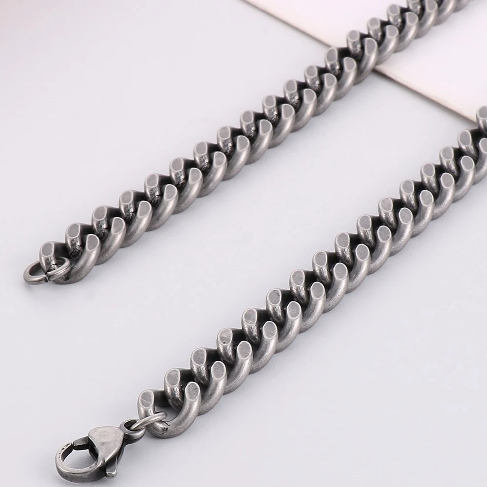 Vintage 8/10MM Curb Chain Necklace for Men Brushed Matte Stainless Steel Cuban Link Men's Boys Neck Chains Male Choker
